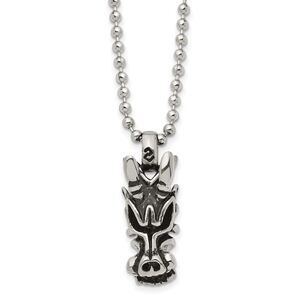 Stainless Steel Antiqued Dragon Head Necklace 22 Inch